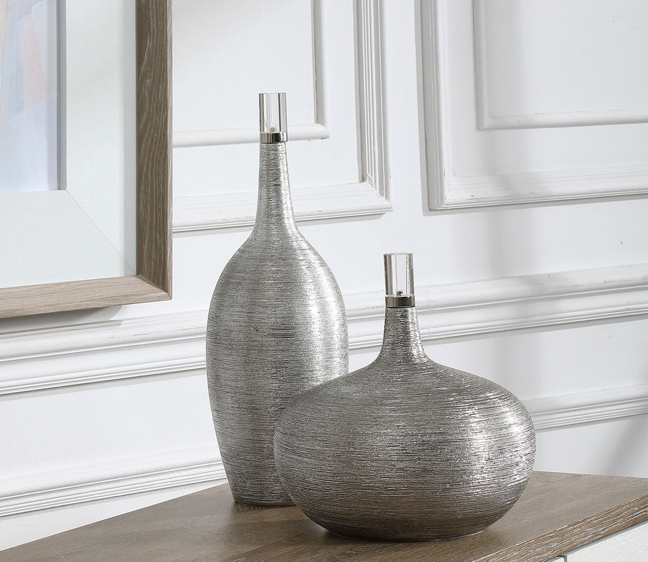 Gatsby Silver Ribbed Bottles Set of 2