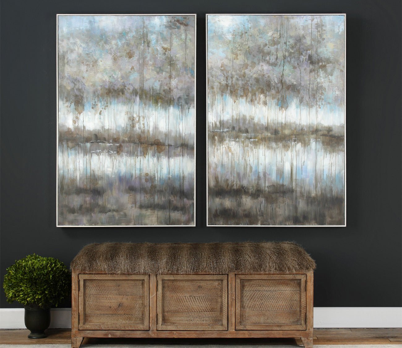 Gray Reflections Hand Painted Canvases Set of 2
