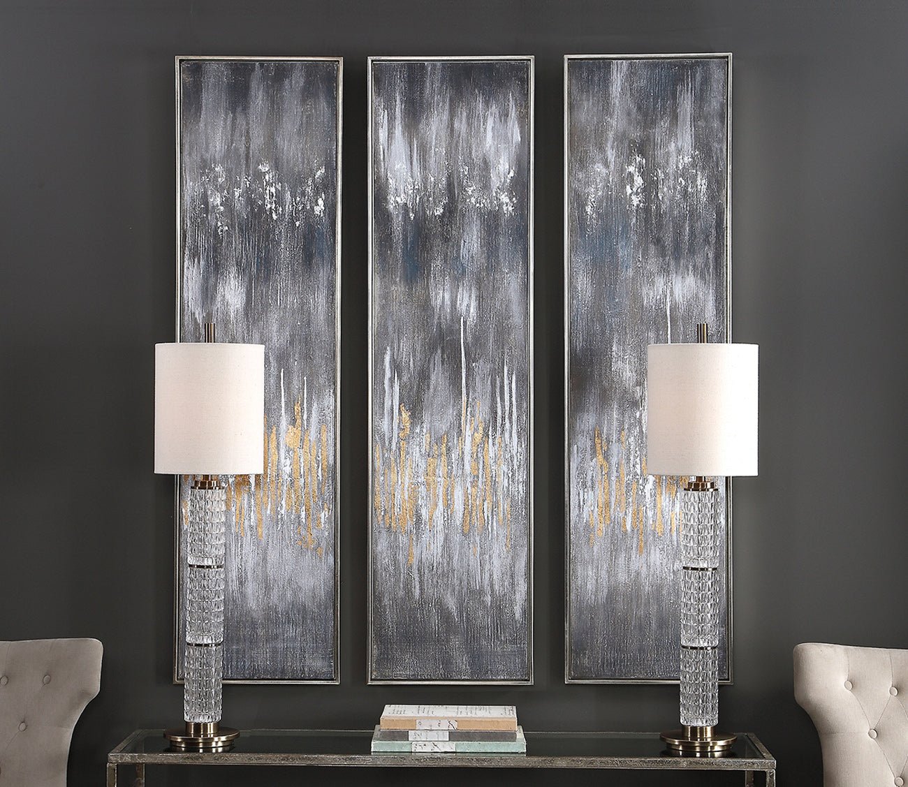 Gray Showers Hand Painted Canvases Set of 3