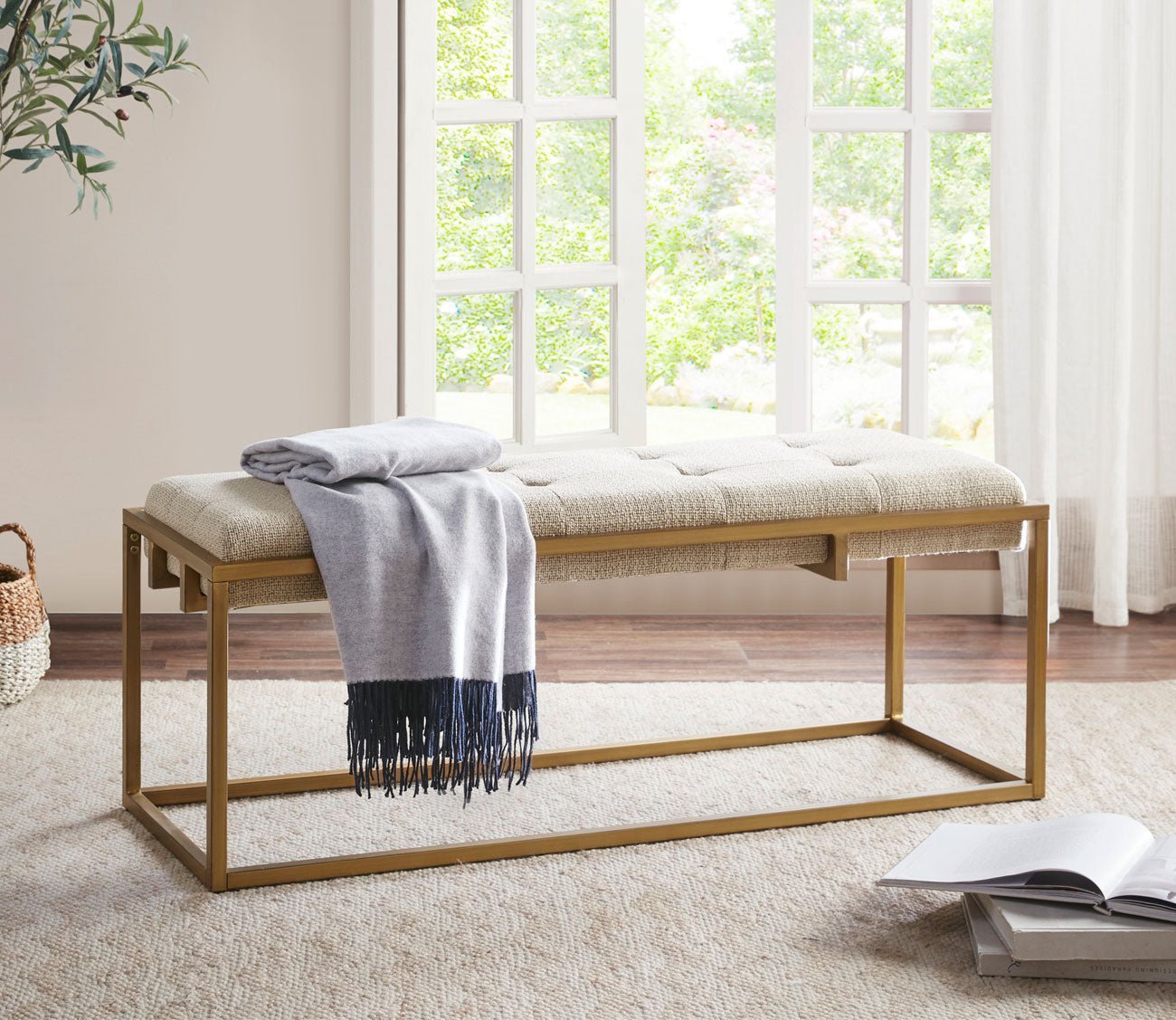 Greenwich Tufted Fabric Upholstered Accent Bench