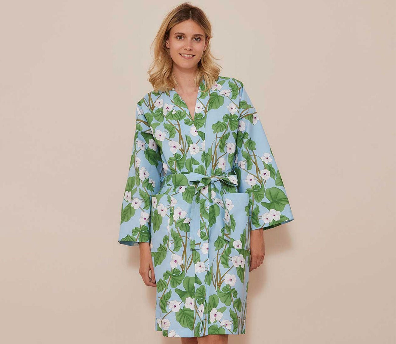 Hanaé Printed Organic Cotton Percale Bath Robe by Yves Delorme