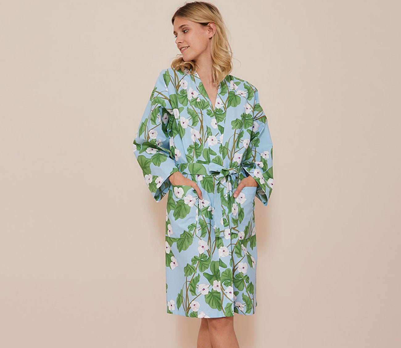 Hanaé Printed Organic Cotton Percale Bath Robe by Yves Delorme