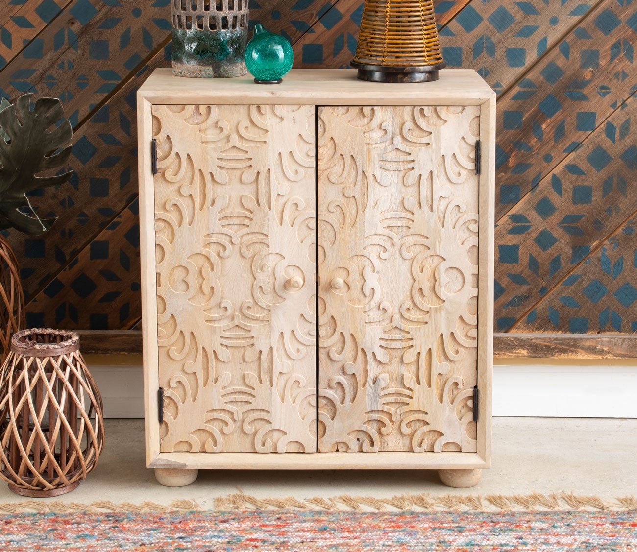 Harlee Natural Mango Wood 2-Door Accent Cabinet