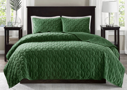 Harper Geometric Quilted Faux Velvet 3-Piece Coverlet Set by Madison Park