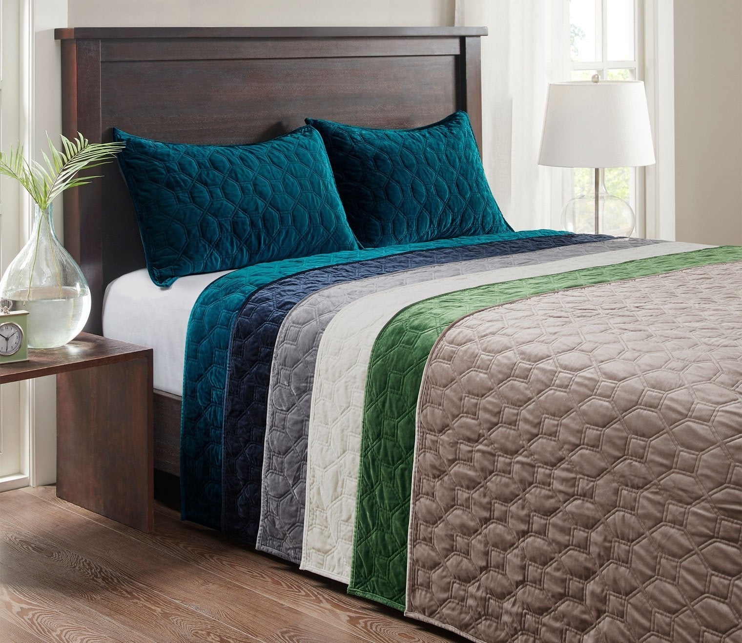 Harper Geometric Quilted Faux Velvet 3-Piece Coverlet Set