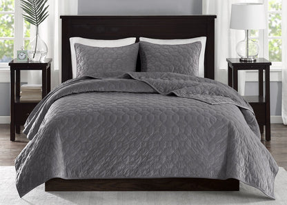 Harper Geometric Quilted Faux Velvet 3-Piece Coverlet Set by Madison Park