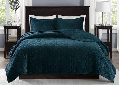 Harper Geometric Quilted Faux Velvet 3-Piece Coverlet Set by Madison Park