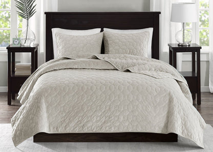 Harper Geometric Quilted Faux Velvet 3-Piece Coverlet Set by Madison Park