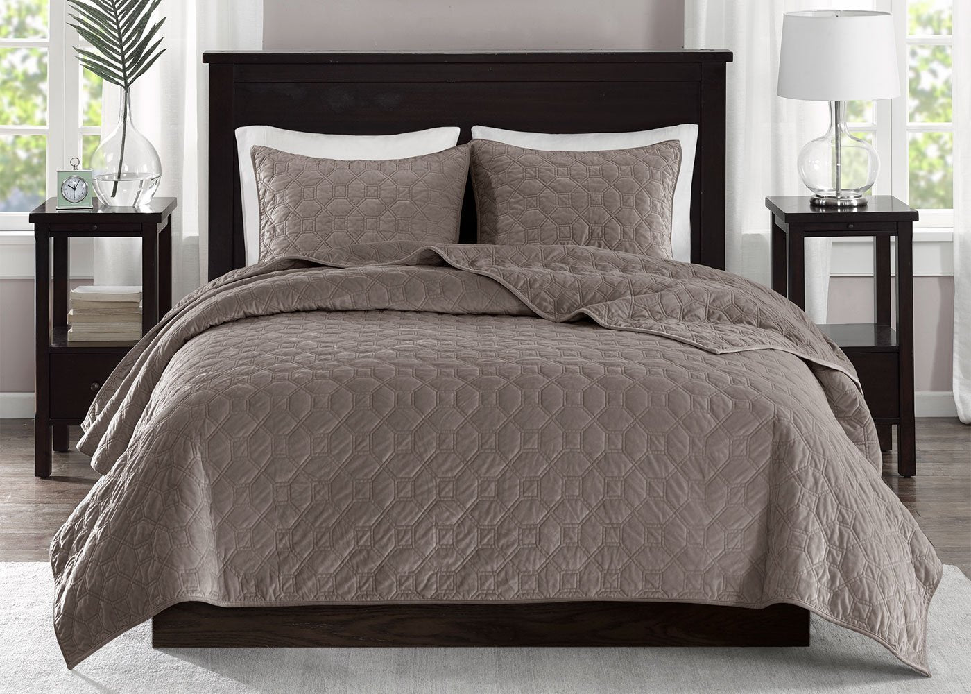 Harper Geometric Quilted Faux Velvet 3-Piece Coverlet Set by Madison Park