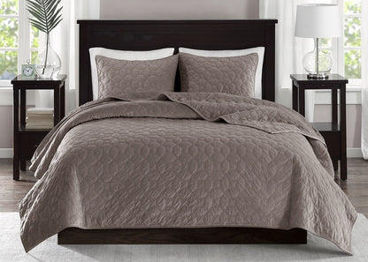 Harper Geometric Quilted Faux Velvet 3-Piece Coverlet Set by Madison Park