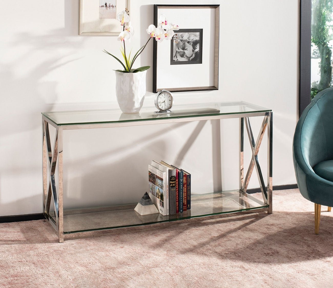 Hayward Glass Top Chrome Console Table