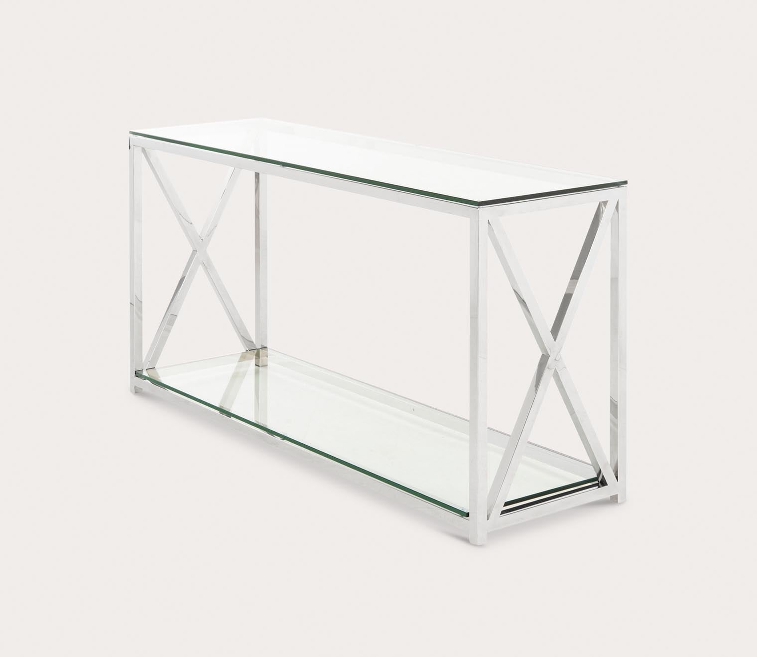 Hayward Glass Top Chrome Console Table by Safavieh