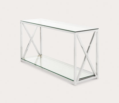 Hayward Glass Top Chrome Console Table by Safavieh