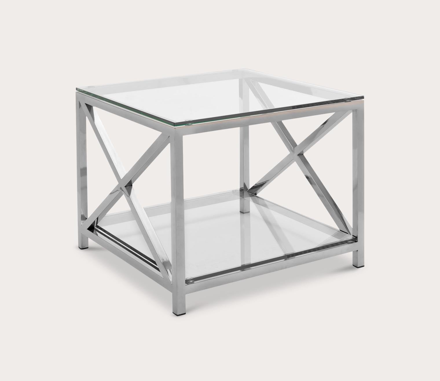 Hayward Glass Top Chrome End Table by Safavieh