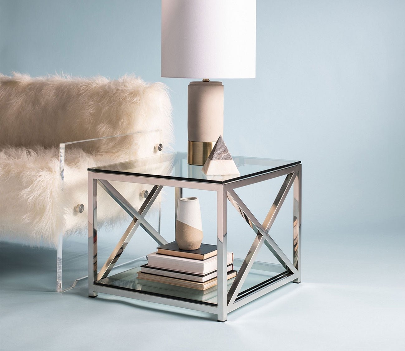 Hayward Glass Top Chrome End Table