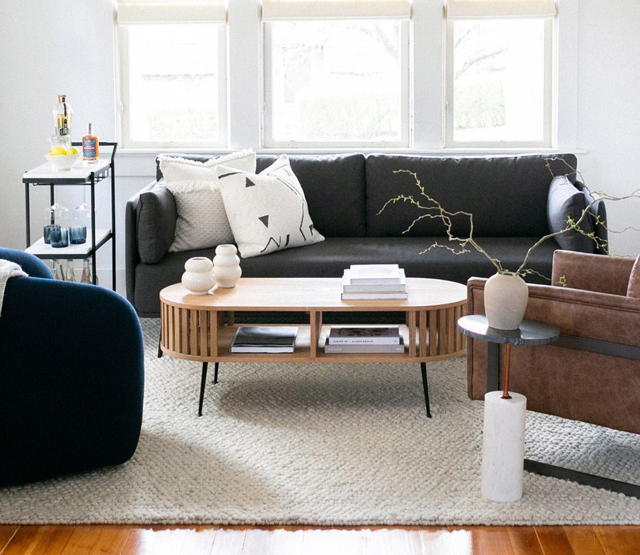 Henrich Solid Oak Wood Oval Coffee Table by Moe's Furniture