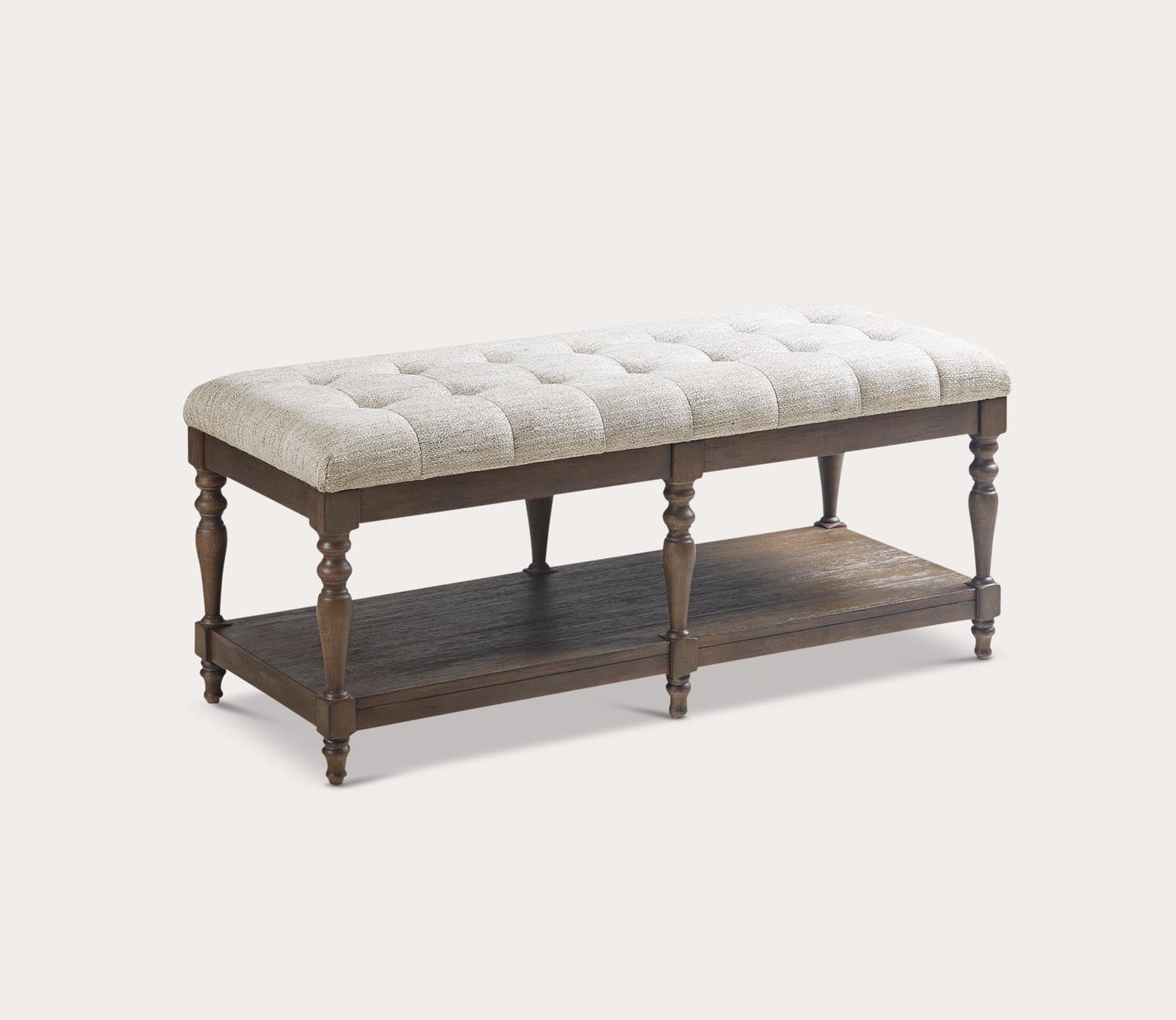Highland Button Tufted Wood Accent Bench with Shelf by Martha Stewart