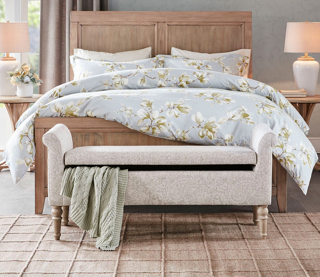 Holiday Beige Printed Fabric Storage Bench by Martha Stewart