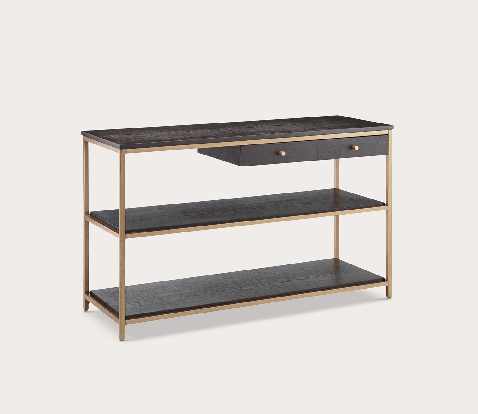 Holls Gold Metal Frame Wood 3-Shelf Console Table by Martha Stewart