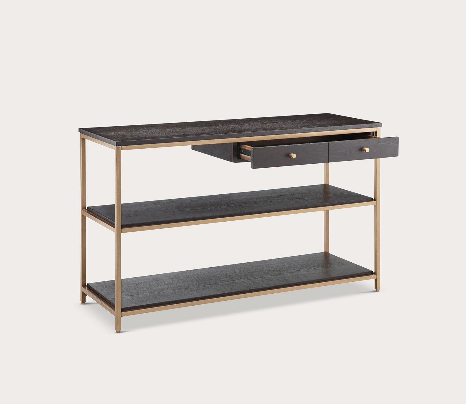 Holls Gold Metal Frame Wood 3-Shelf Console Table by Martha Stewart