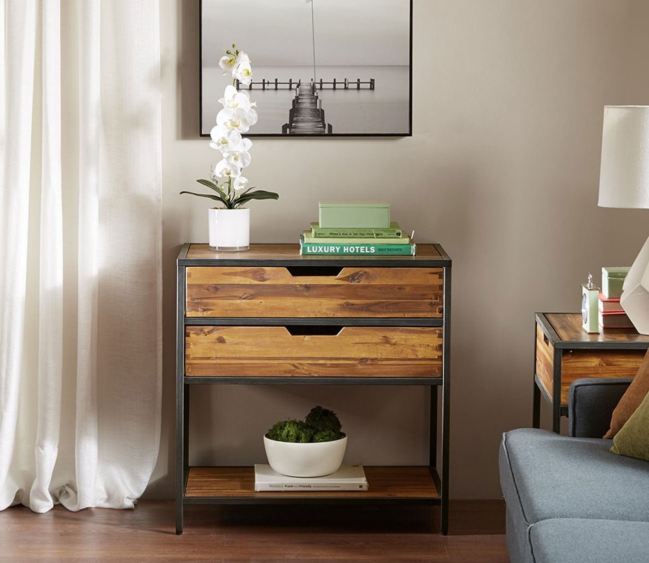 Hudson Acacia Wood 2-Drawer Accent Chest
