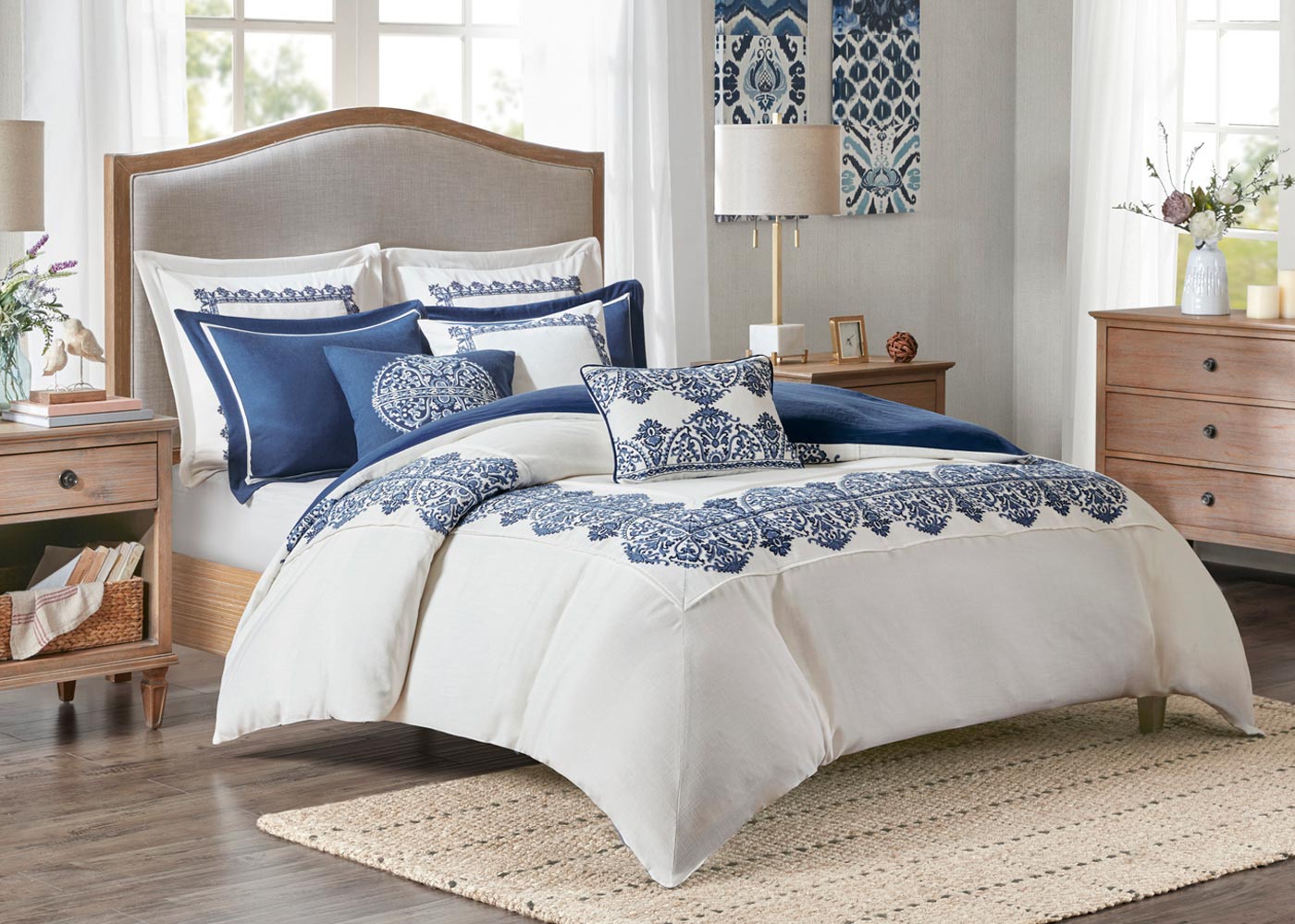 Indigo Sky Embroidered Faux Linen Oversized Comforter Set