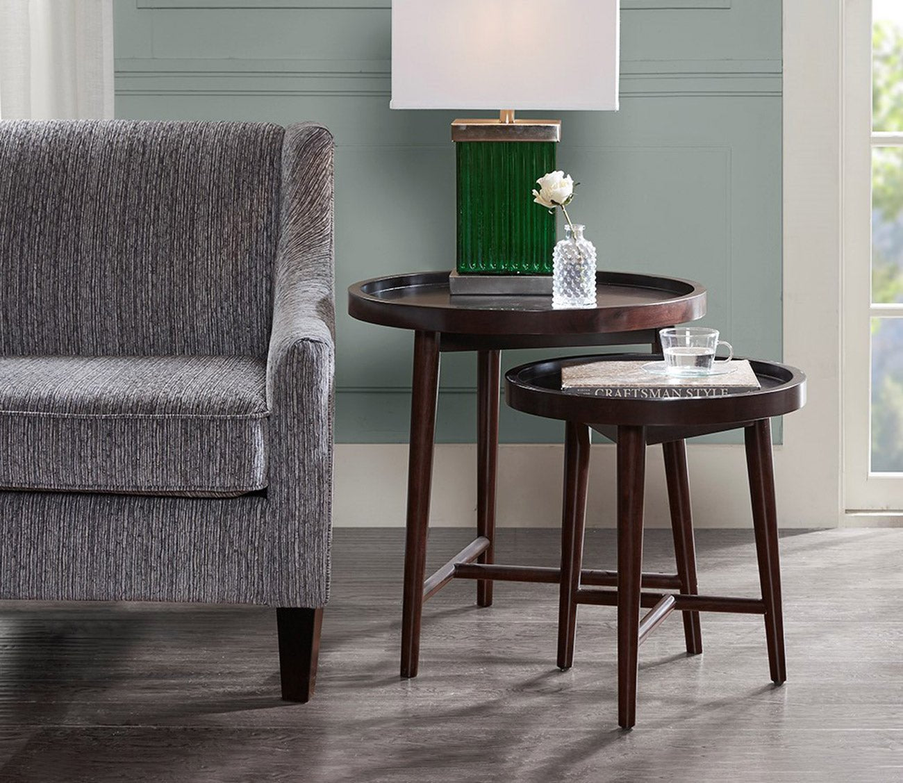Intersect Ebony Wood Round Nesting Tables Set of 2