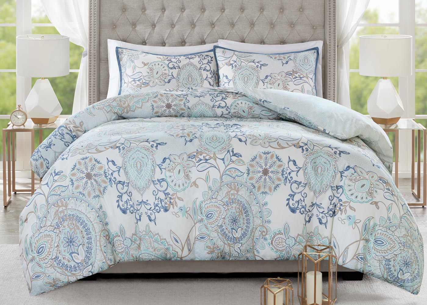 Isla Reversible Printed Cotton 3-Piece Duvet Cover Set