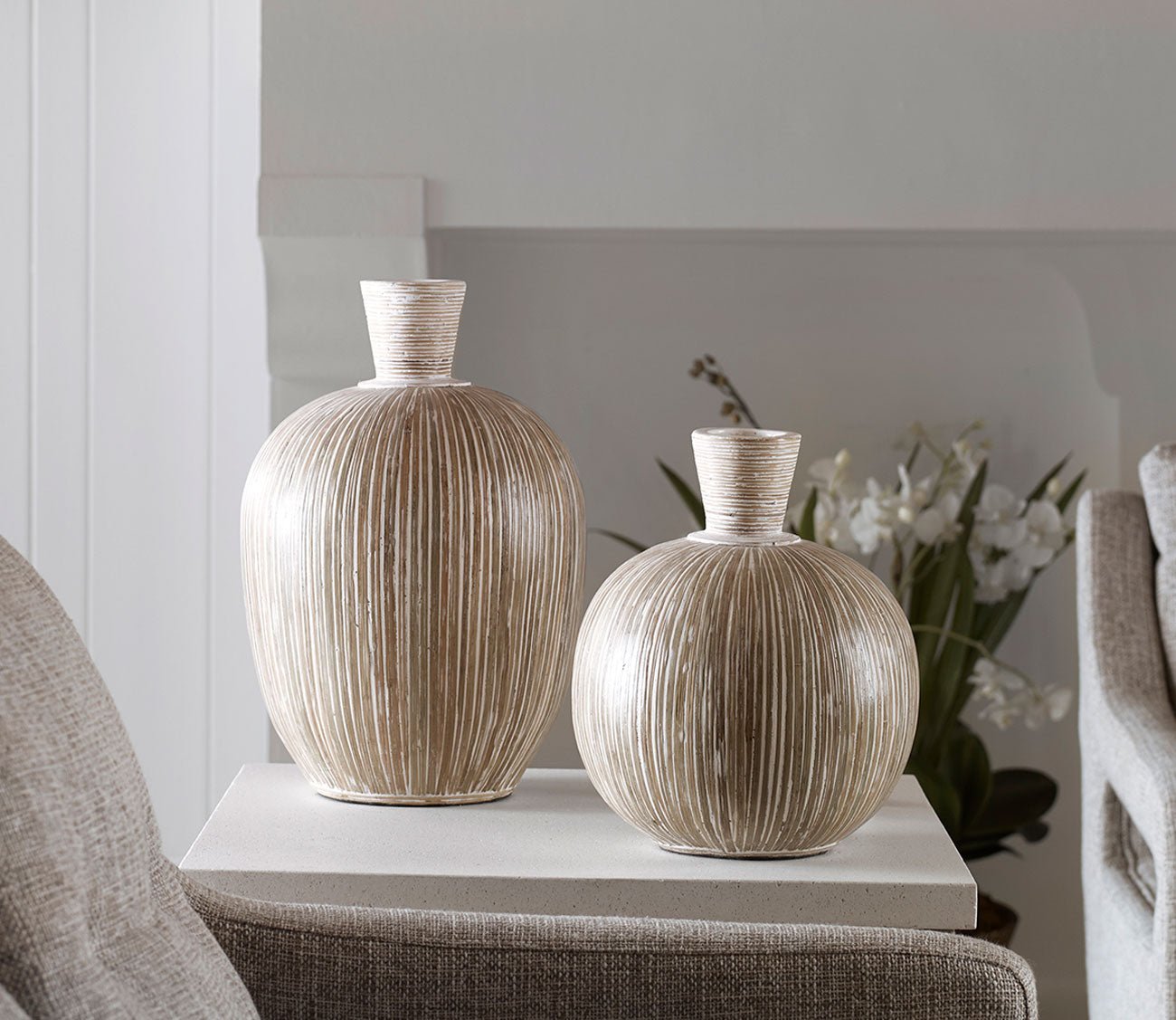 Islander White Washed Vases Set of 2