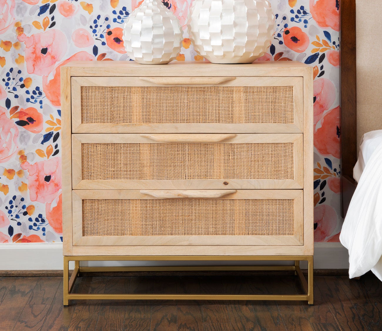 Janie Rattan 3-Drawer Wood Accent Chest