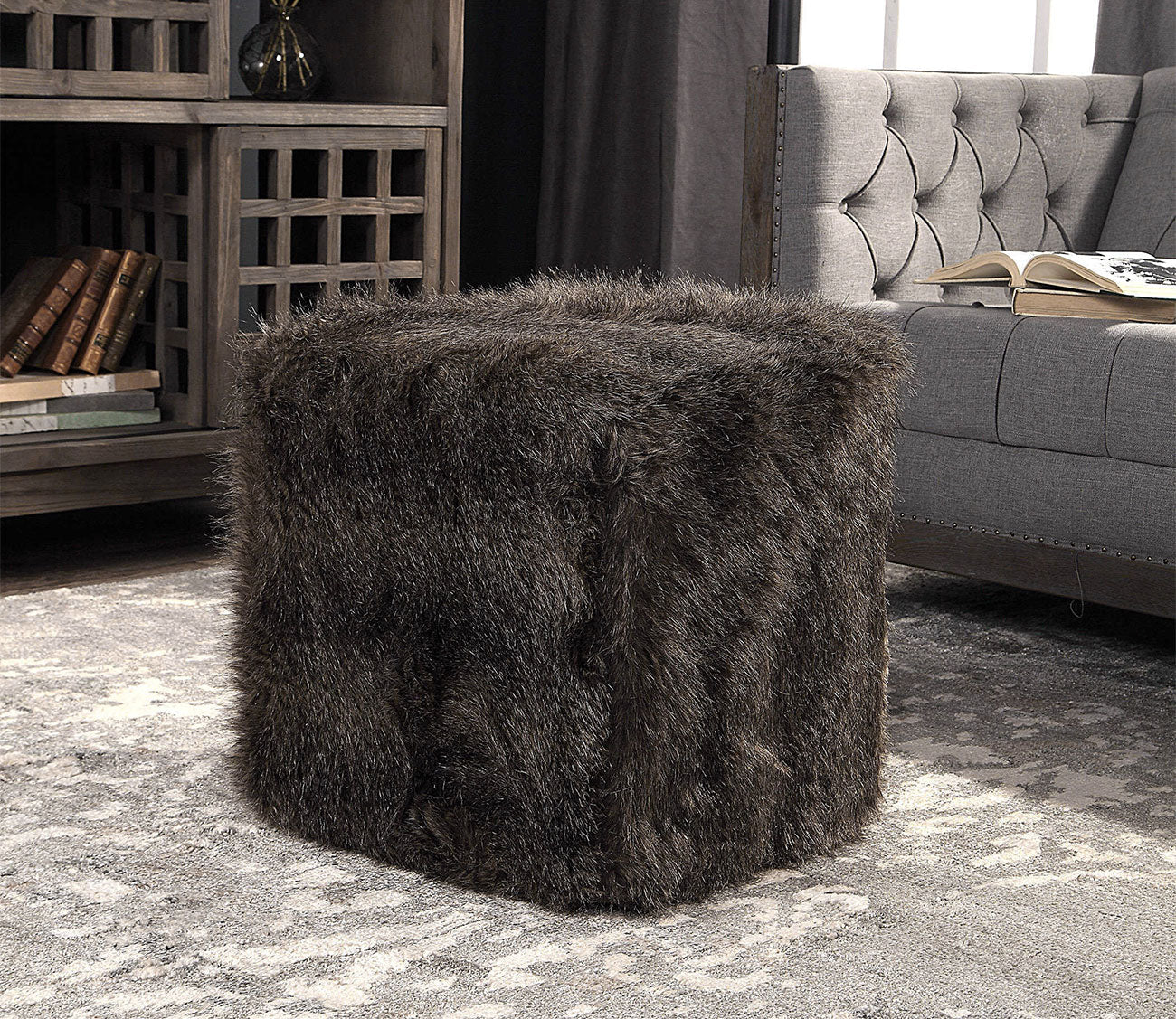 Jayna Fur Ottoman