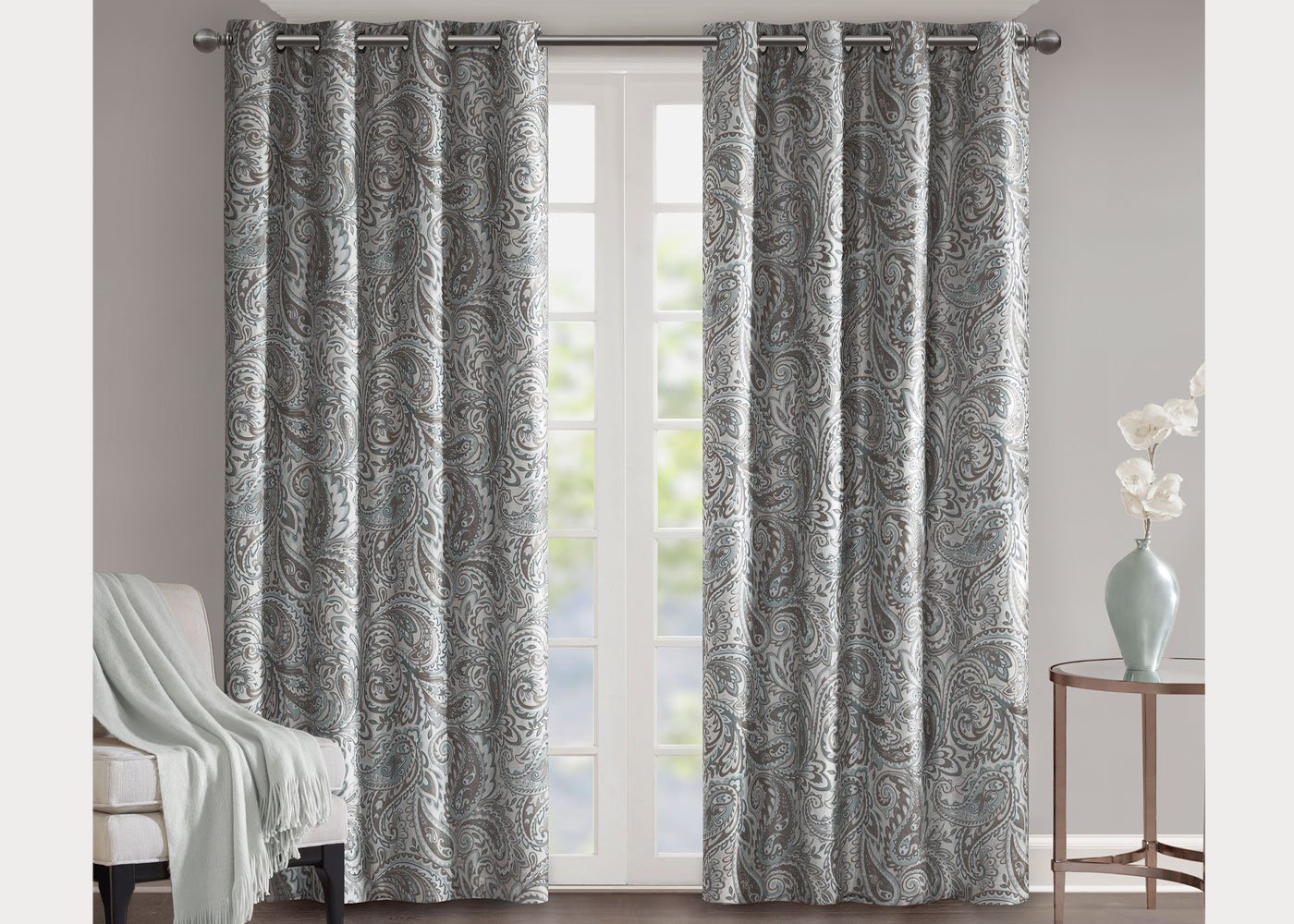 Jenelle Paisley Printed Total Blackout Grommet Top Curtain Panel by SunSmart