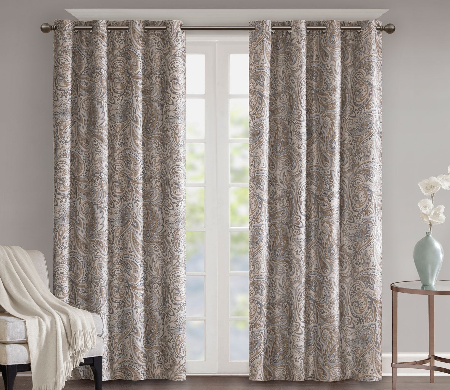 Jenelle Paisley Printed Total Blackout Grommet Top Curtain Panel