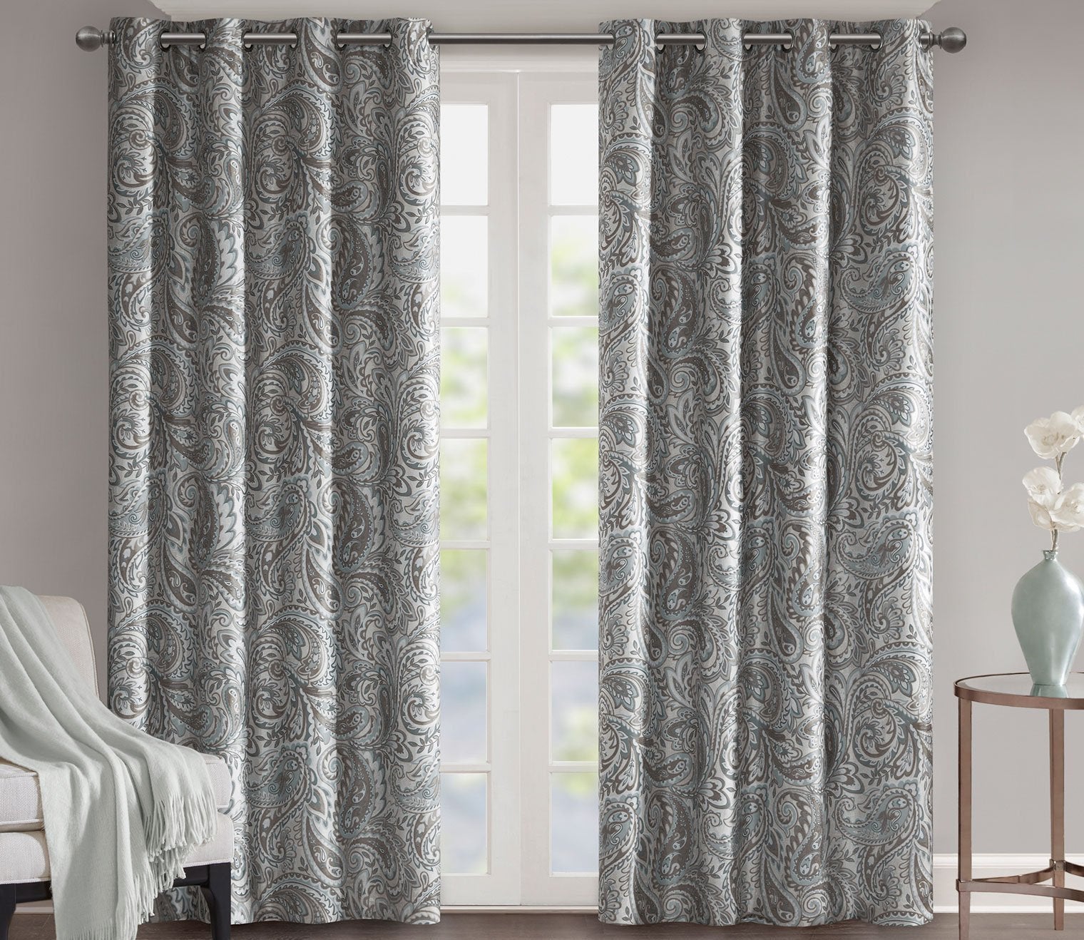 Jenelle Paisley Printed Total Blackout Grommet Top Curtain Panel by SunSmart