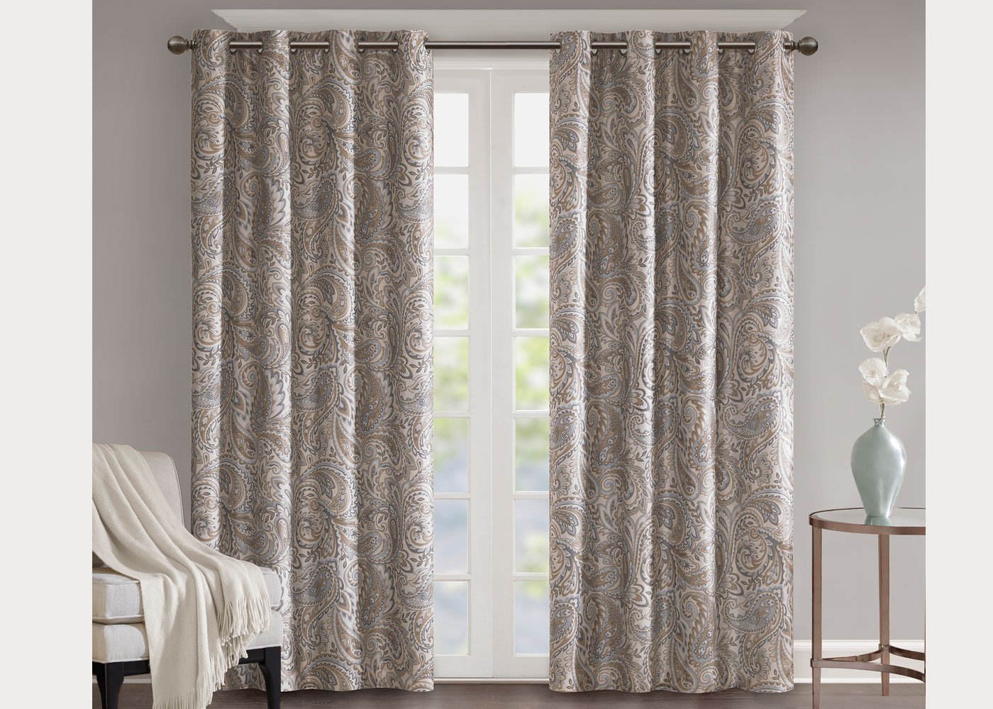 Jenelle Paisley Printed Total Blackout Grommet Top Curtain Panel by SunSmart