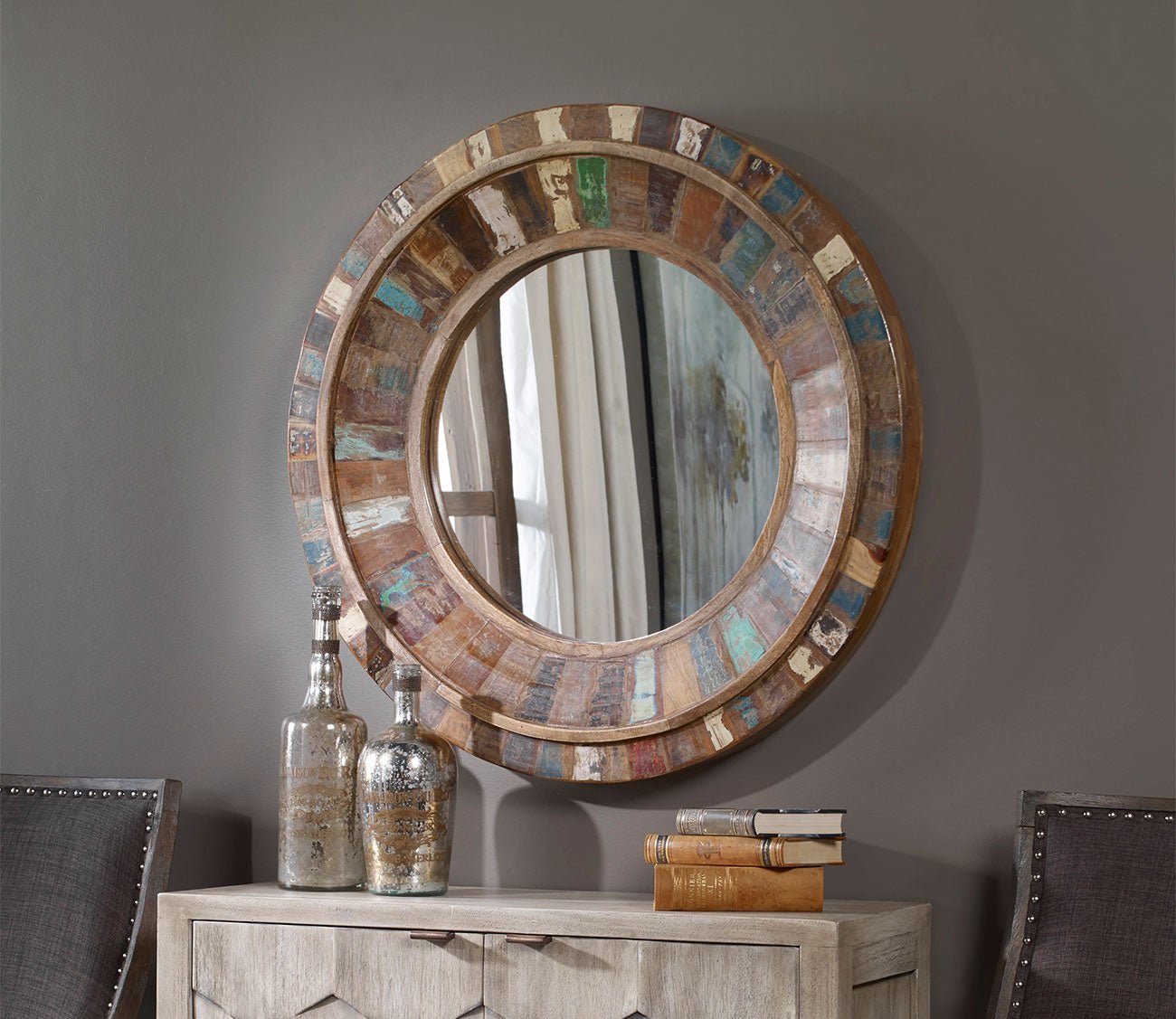 Jeremiah Round Wood Mirror by Uttermost