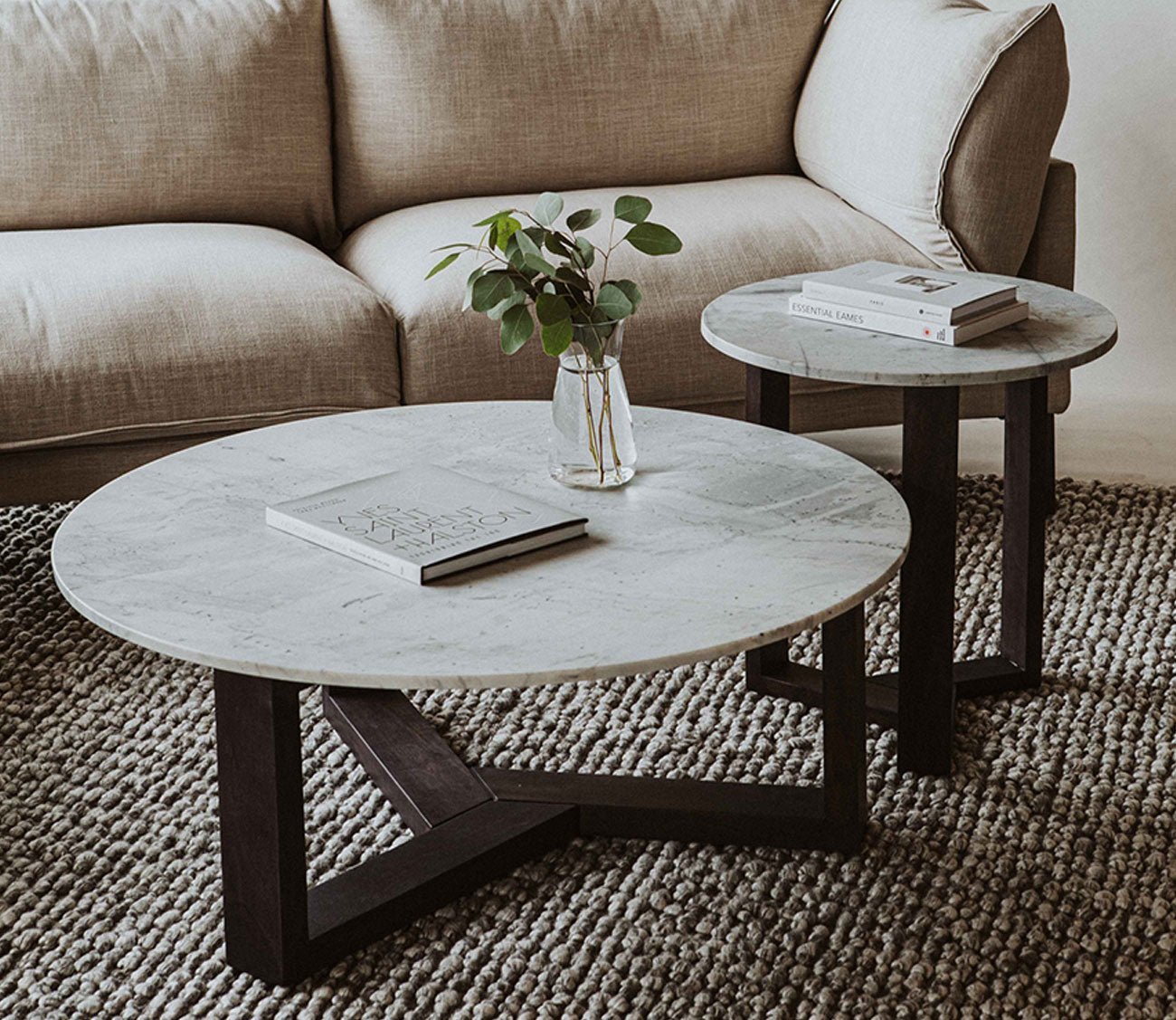 Jinxx Charcoal Grey Marble Round Side Table