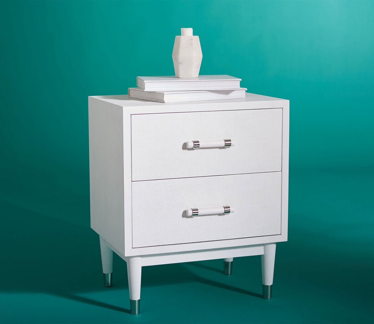 Jodie 2-Drawer Ivory Faux Shagreen Nightstand