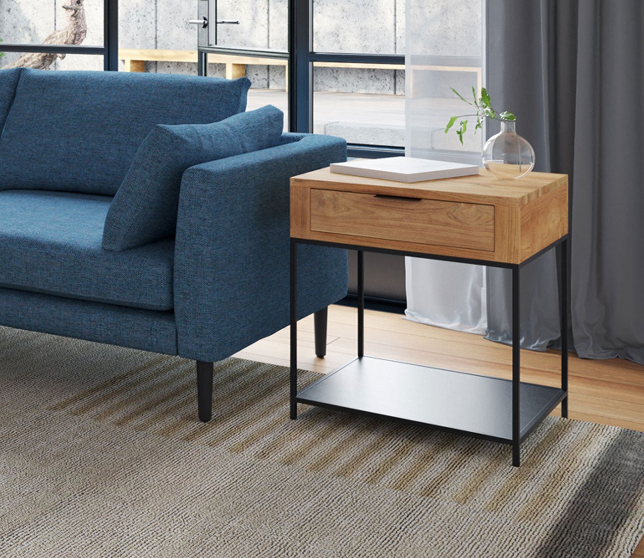 Joliet Solid Teak Wood 1-Drawer Side Table