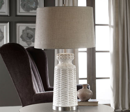 Kansa Distressed White Table Lamp by Uttermost