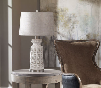 Kansa Distressed White Table Lamp by Uttermost