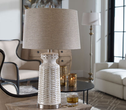 Kansa Distressed White Table Lamp by Uttermost