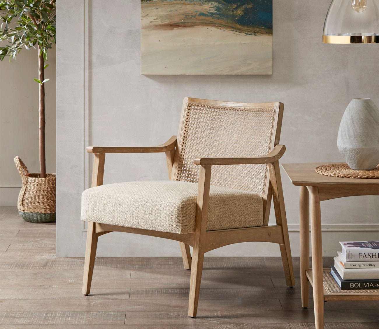 Kelly Cane Inset Wood Accent Chair