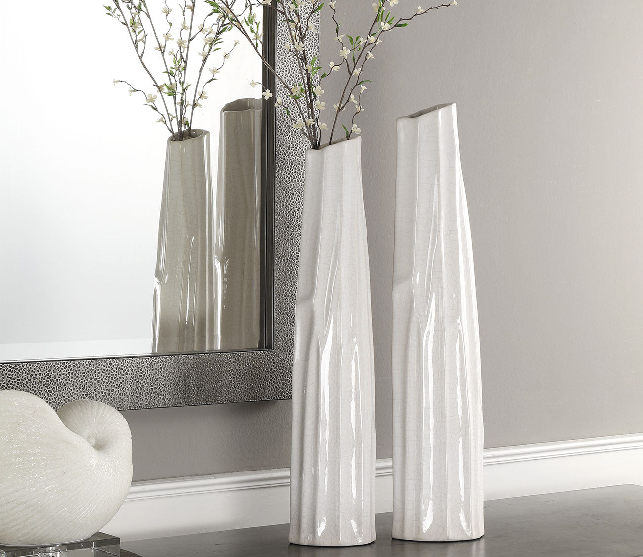 Kenley Crackled White Vases Set of 2