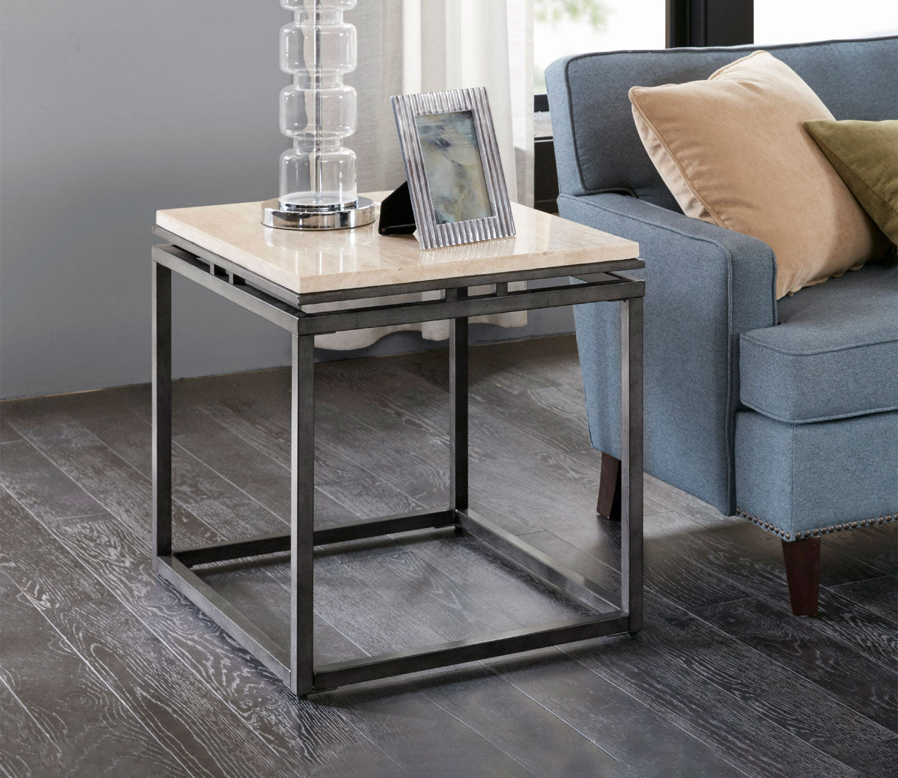 Koy Travertine Marble Square End Table