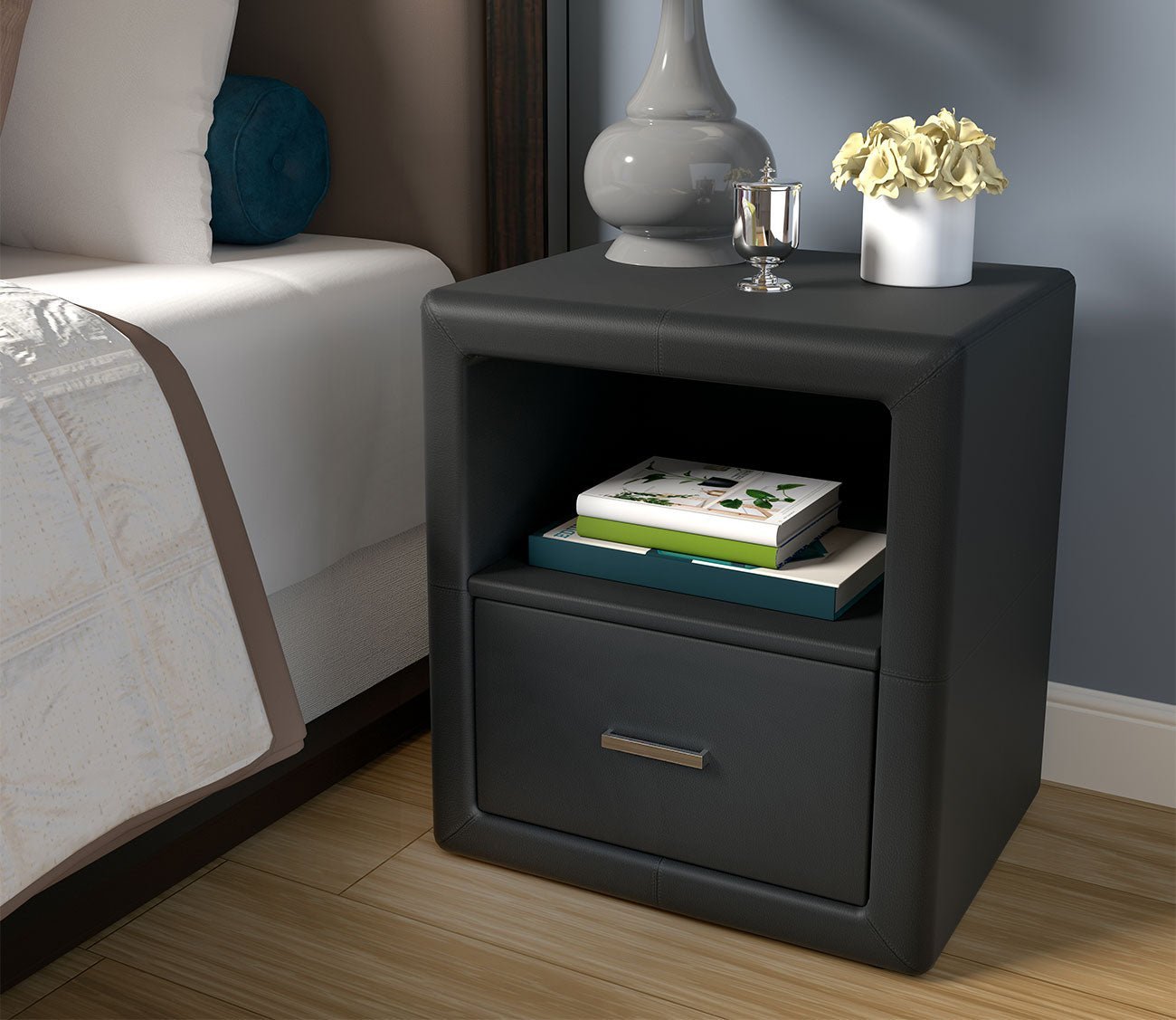 Kristal Faux Leather Upholstered Nightstand