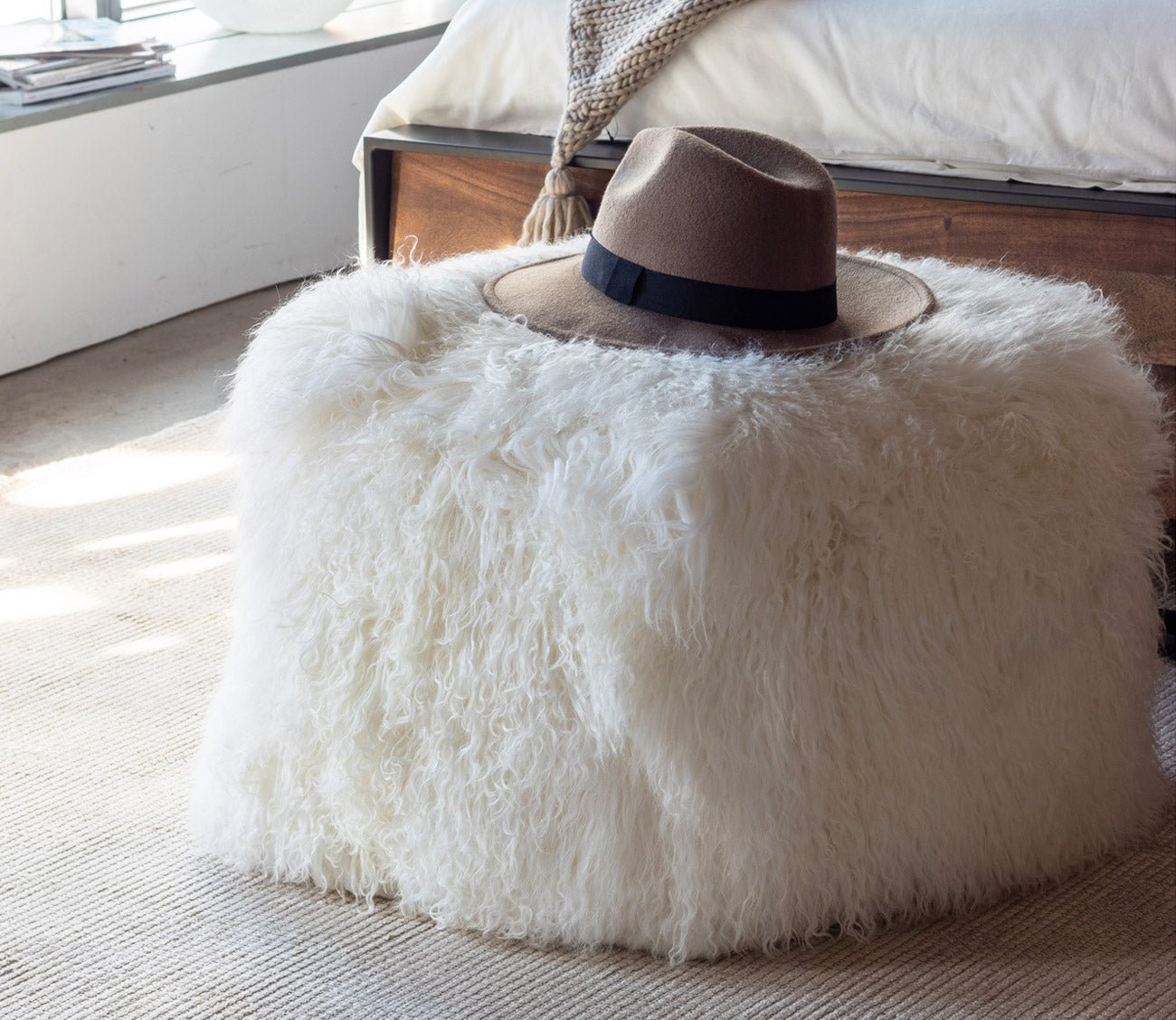 Lamb Fur Square Pouf