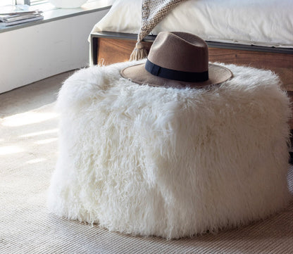 Lamb Fur Square Pouf by Moe's Furniture