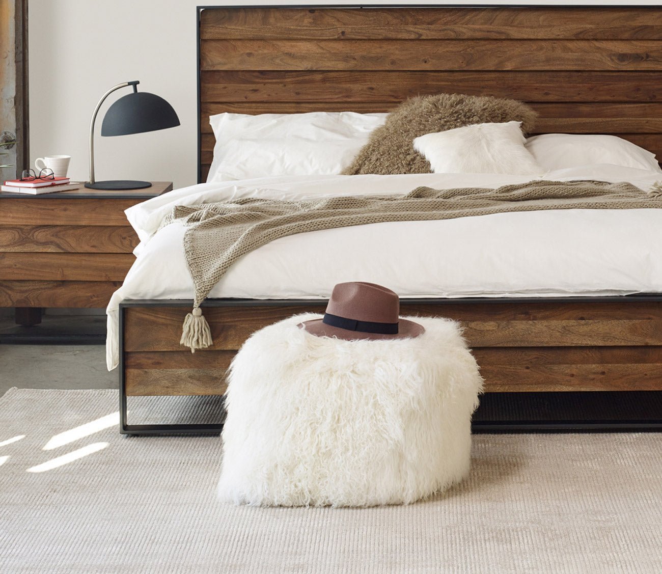 Lamb Fur Square Pouf by Moe's Furniture