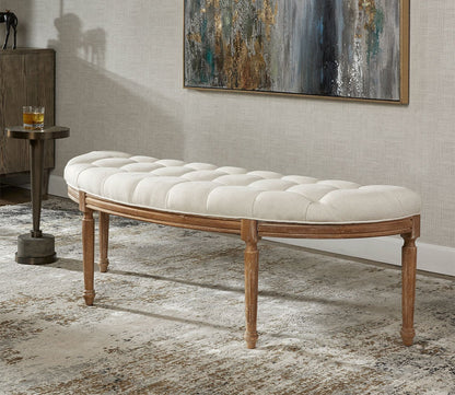 Leggett Tufted White Bench by Uttermost